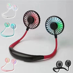 Lazy Portable Silent Neck Fan – Wearable Rechargeable Dual Fan with LED Light & 3-Speed Control