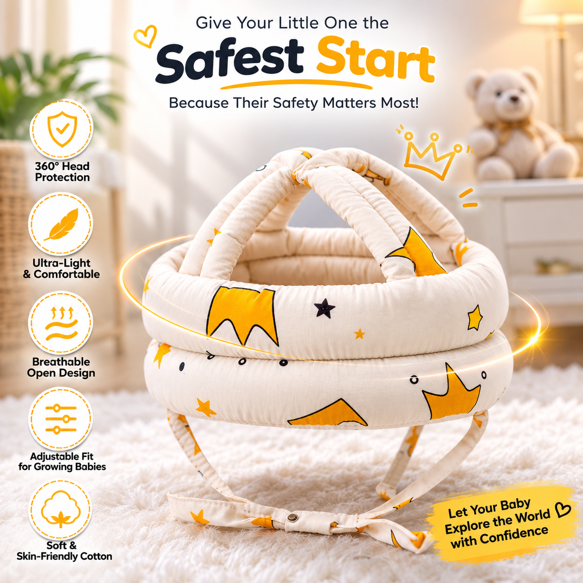 360° Baby Safety Helmet – Ultra-Light Anti-Collision Head Protection for Crawling, Walking & Active Play