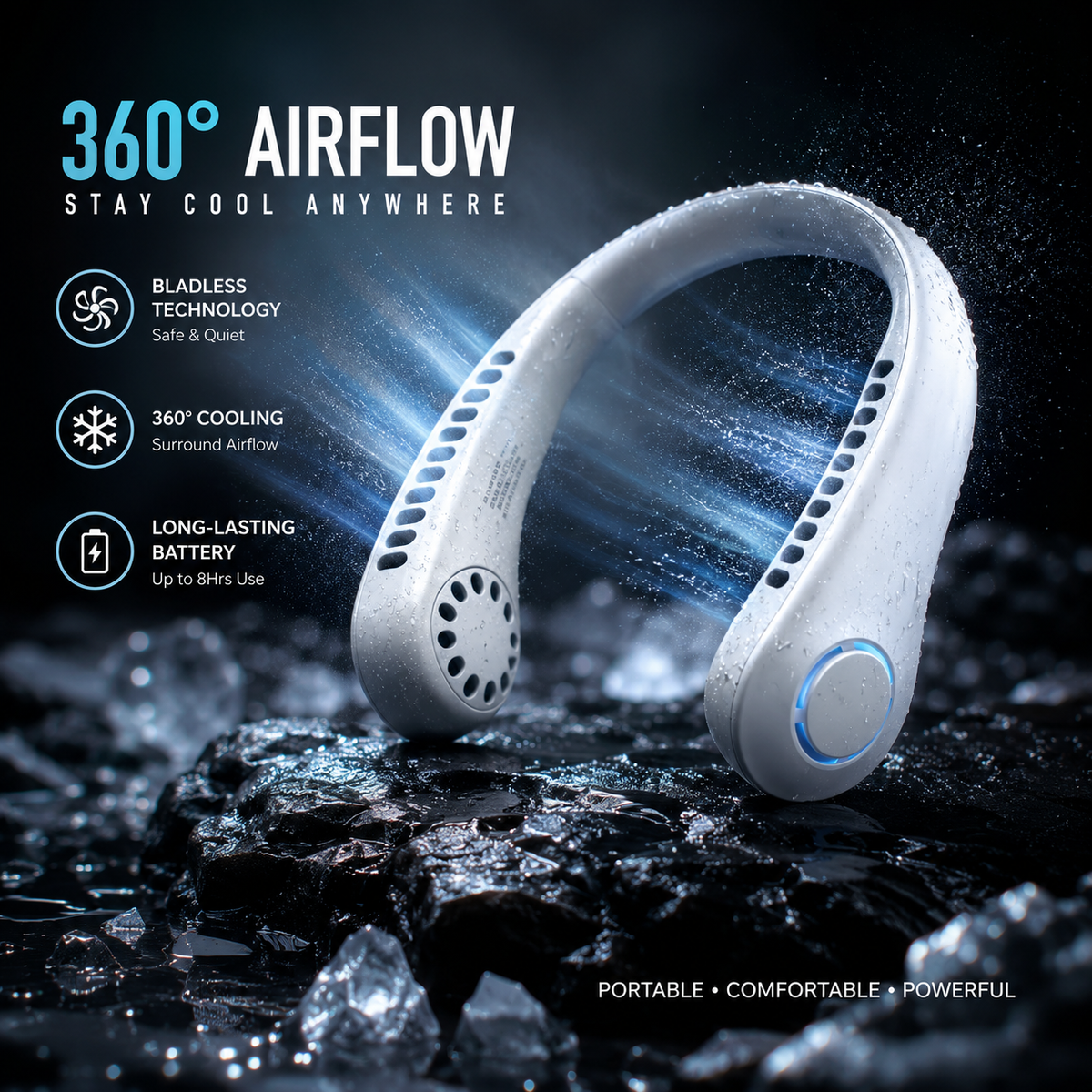 Lazy Portable Silent Neck Fan – Wearable Rechargeable Dual Fan with LED Light & 3-Speed Control