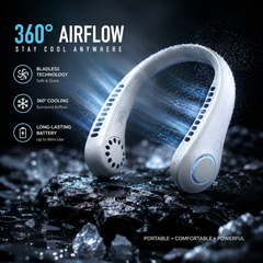 Lazy Portable Silent Neck Fan – Wearable Rechargeable Dual Fan with LED Light & 3-Speed Control