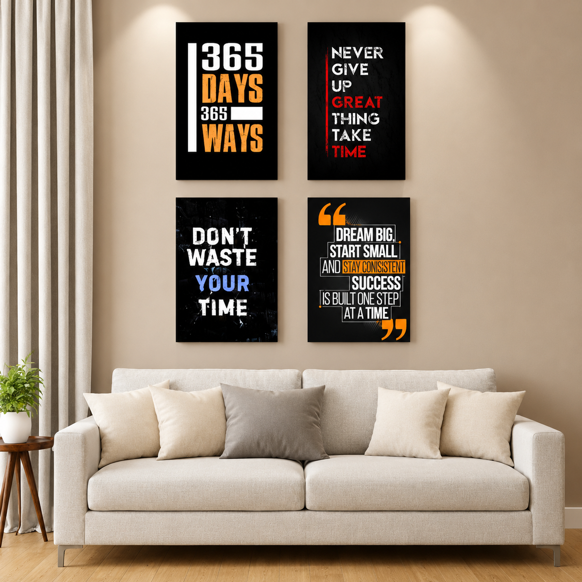 4 Pcs Wooden Sticky Wall Frames Set – 8x11 Inch Ready Size Decorative Tiles with Adhesive Tape